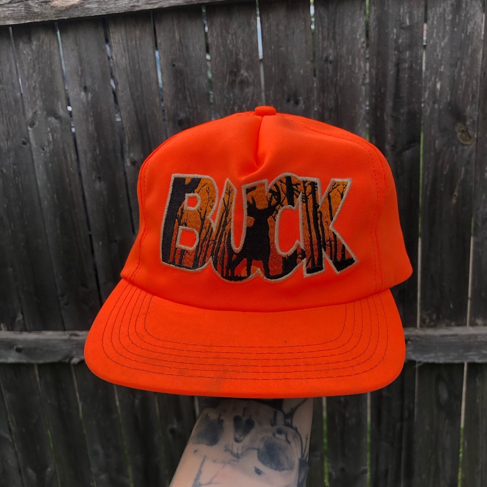 Vintage Bright Orange 'BUCK' Embroidered Hunting Cap